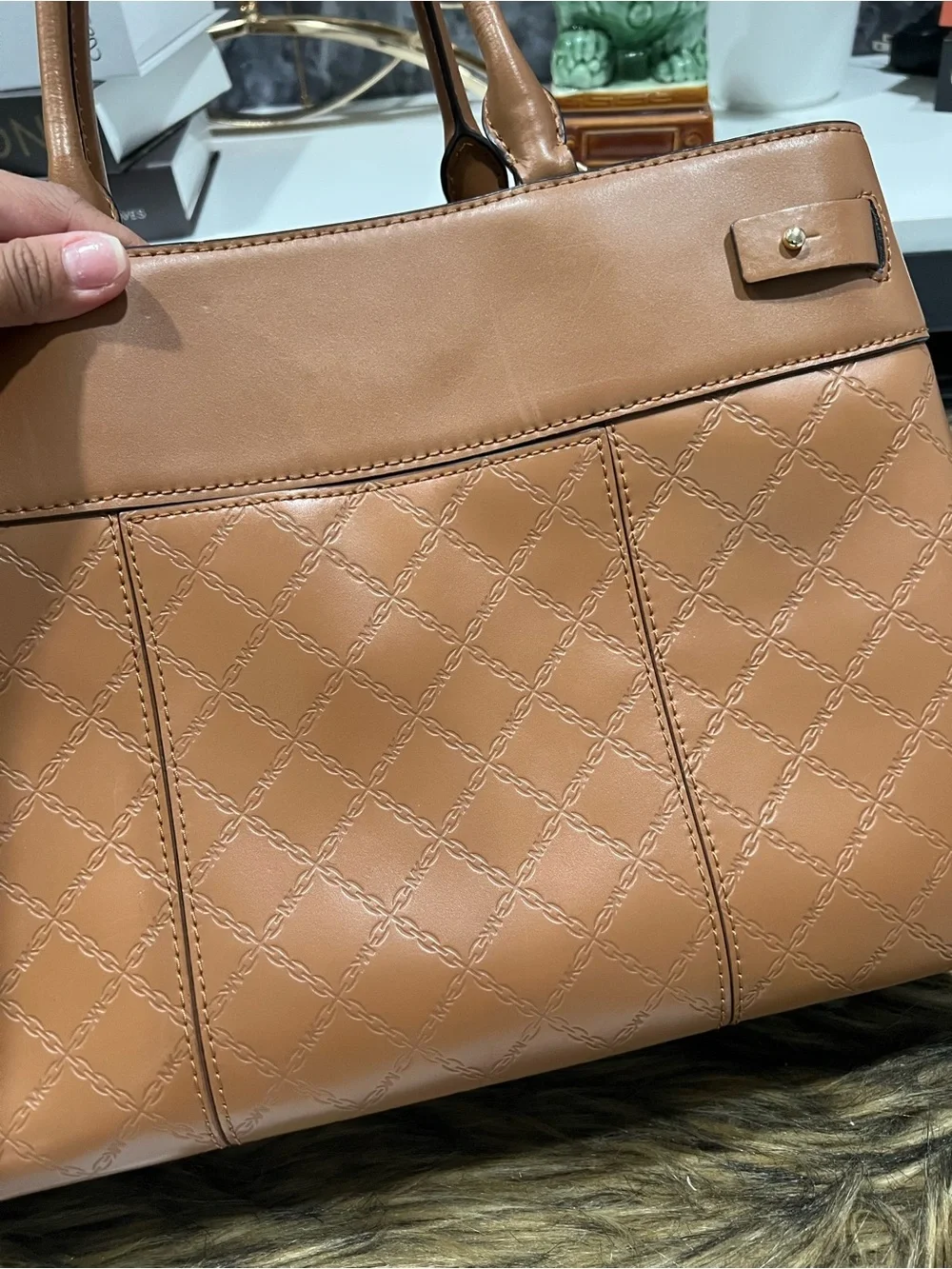 Michael Kors Quilted Tote in Cognac Brown with Gold Hardware